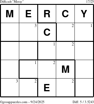 The grouppuzzles.com Difficult Mercy puzzle for Wednesday September 24, 2025 with the first 3 steps marked