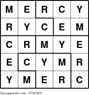 The grouppuzzles.com Answer grid for the Mercy puzzle for Wednesday September 24, 2025
