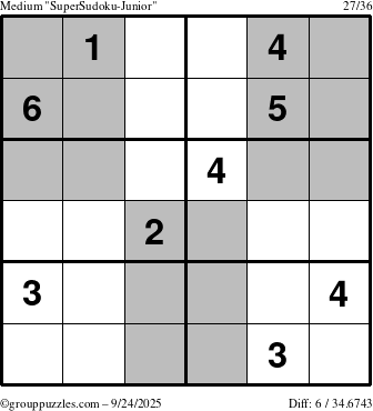 The grouppuzzles.com Medium SuperSudoku-Junior puzzle for Wednesday September 24, 2025