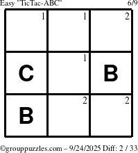 The grouppuzzles.com Easy TicTac-ABC puzzle for Wednesday September 24, 2025 with the first 2 steps marked