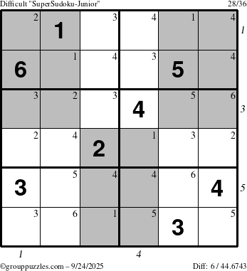 The grouppuzzles.com Difficult SuperSudoku-Junior puzzle for Wednesday September 24, 2025 with all 6 steps marked