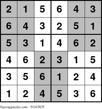 The grouppuzzles.com Answer grid for the SuperSudoku-Junior puzzle for Wednesday September 24, 2025