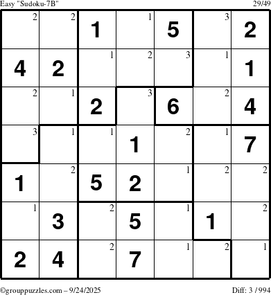 The grouppuzzles.com Easy Sudoku-7B puzzle for Wednesday September 24, 2025 with the first 3 steps marked