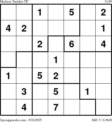 The grouppuzzles.com Medium Sudoku-7B puzzle for Wednesday September 24, 2025
