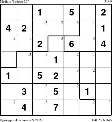 The grouppuzzles.com Medium Sudoku-7B puzzle for Wednesday September 24, 2025 with the first 3 steps marked