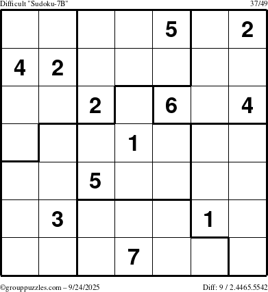 The grouppuzzles.com Difficult Sudoku-7B puzzle for Wednesday September 24, 2025