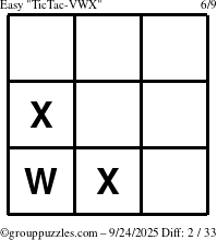 The grouppuzzles.com Easy TicTac-VWX puzzle for Wednesday September 24, 2025