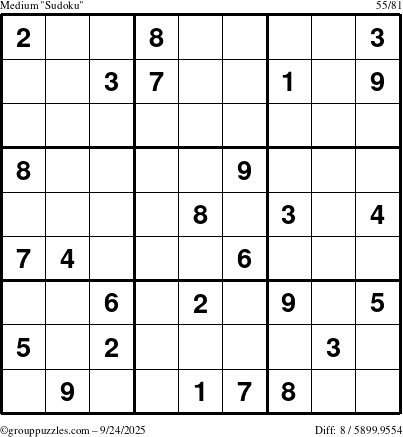 The grouppuzzles.com Medium Sudoku puzzle for Wednesday September 24, 2025