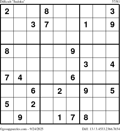 The grouppuzzles.com Difficult Sudoku puzzle for Wednesday September 24, 2025