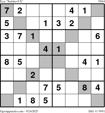 The grouppuzzles.com Easy Sudoku-8-X puzzle for Wednesday September 24, 2025