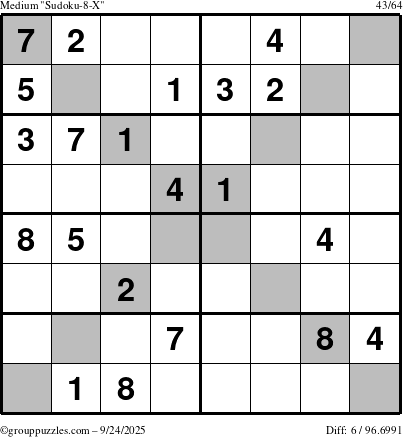 The grouppuzzles.com Medium Sudoku-8-X puzzle for Wednesday September 24, 2025