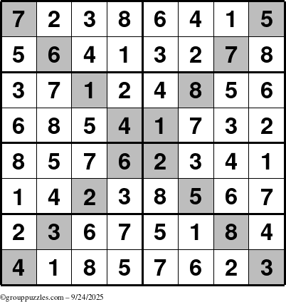 The grouppuzzles.com Answer grid for the Sudoku-8-X puzzle for Wednesday September 24, 2025