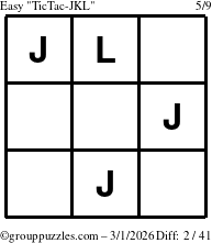 The grouppuzzles.com Easy TicTac-JKL puzzle for Sunday March 1, 2026