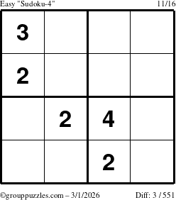 The grouppuzzles.com Easy Sudoku-4 puzzle for Sunday March 1, 2026