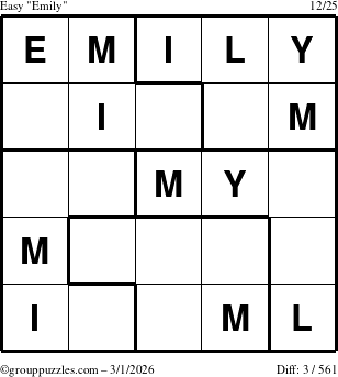 The grouppuzzles.com Easy Emily puzzle for Sunday March 1, 2026