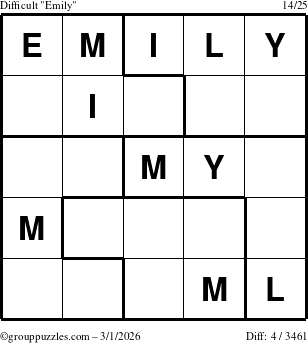 The grouppuzzles.com Difficult Emily puzzle for Sunday March 1, 2026