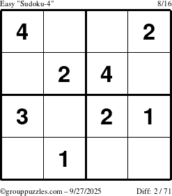 The grouppuzzles.com Easy Sudoku-4 puzzle for Saturday September 27, 2025