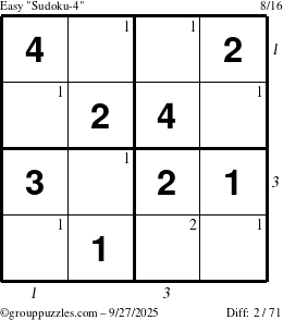 The grouppuzzles.com Easy Sudoku-4 puzzle for Saturday September 27, 2025 with all 2 steps marked