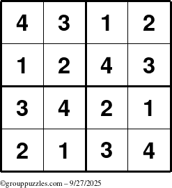 The grouppuzzles.com Answer grid for the Sudoku-4 puzzle for Saturday September 27, 2025