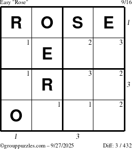 The grouppuzzles.com Easy Rose puzzle for Saturday September 27, 2025 with all 3 steps marked