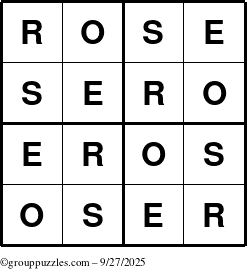The grouppuzzles.com Answer grid for the Rose puzzle for Saturday September 27, 2025
