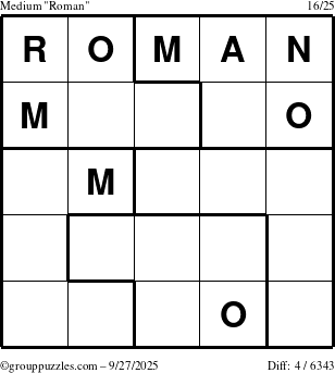 The grouppuzzles.com Medium Roman puzzle for Saturday September 27, 2025
