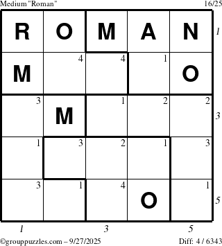 The grouppuzzles.com Medium Roman puzzle for Saturday September 27, 2025 with all 4 steps marked