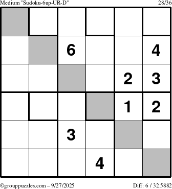 The grouppuzzles.com Medium Sudoku-6up-UR-D puzzle for Saturday September 27, 2025