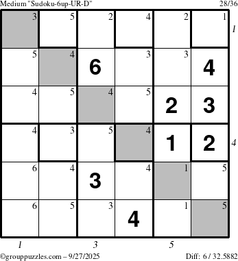 The grouppuzzles.com Medium Sudoku-6up-UR-D puzzle for Saturday September 27, 2025 with all 6 steps marked