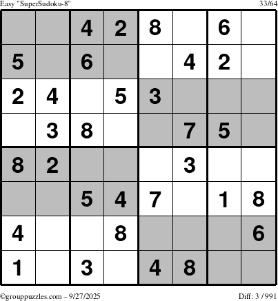 The grouppuzzles.com Easy SuperSudoku-8 puzzle for Saturday September 27, 2025