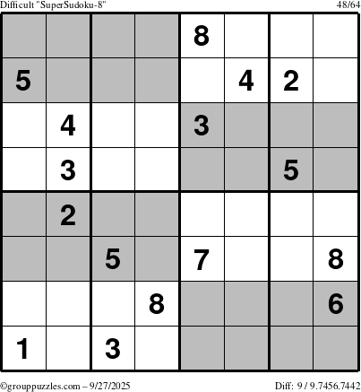 The grouppuzzles.com Difficult SuperSudoku-8 puzzle for Saturday September 27, 2025