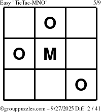 The grouppuzzles.com Easy TicTac-MNO puzzle for Saturday September 27, 2025