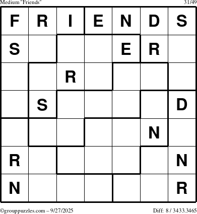 The grouppuzzles.com Medium Friends puzzle for Saturday September 27, 2025