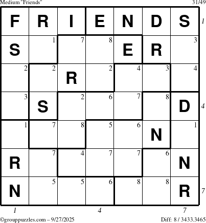 The grouppuzzles.com Medium Friends puzzle for Saturday September 27, 2025 with all 8 steps marked