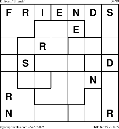 The grouppuzzles.com Difficult Friends puzzle for Saturday September 27, 2025