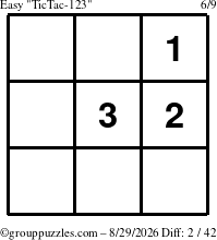 The grouppuzzles.com Easy TicTac-123 puzzle for Saturday August 29, 2026