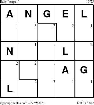 The grouppuzzles.com Easy Angel puzzle for Saturday August 29, 2026 with the first 3 steps marked