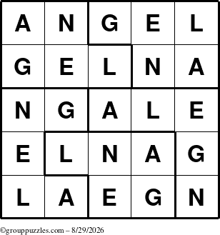 The grouppuzzles.com Answer grid for the Angel puzzle for Saturday August 29, 2026
