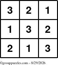 The grouppuzzles.com Answer grid for the TicTac-123 puzzle for Saturday August 29, 2026