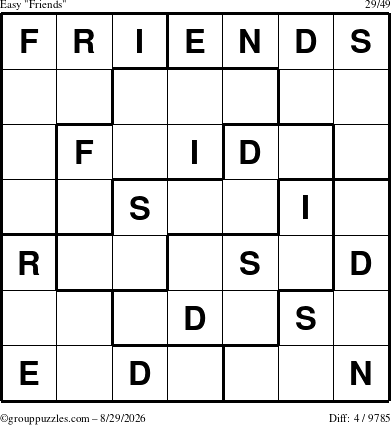The grouppuzzles.com Easy Friends puzzle for Saturday August 29, 2026