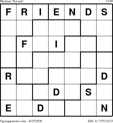 The grouppuzzles.com Medium Friends puzzle for Saturday August 29, 2026