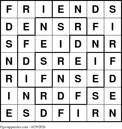 The grouppuzzles.com Answer grid for the Friends puzzle for Saturday August 29, 2026