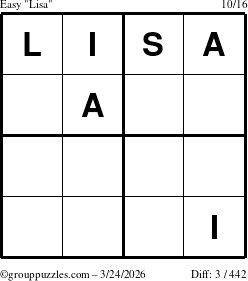 The grouppuzzles.com Easy Lisa puzzle for Tuesday March 24, 2026