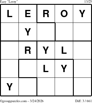 The grouppuzzles.com Easy Leroy puzzle for Tuesday March 24, 2026