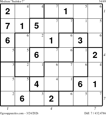 The grouppuzzles.com Medium Sudoku-7 puzzle for Tuesday March 24, 2026 with all 7 steps marked