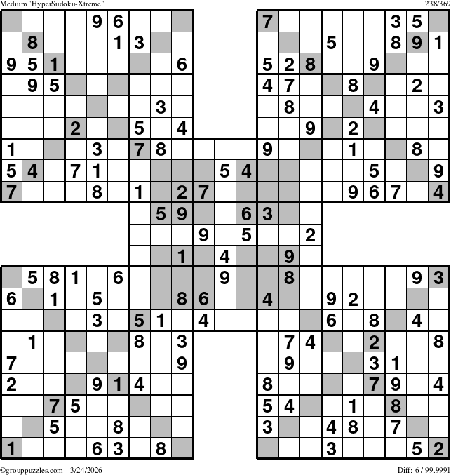 The grouppuzzles.com Medium HyperSudoku-Xtreme puzzle for Tuesday March 24, 2026