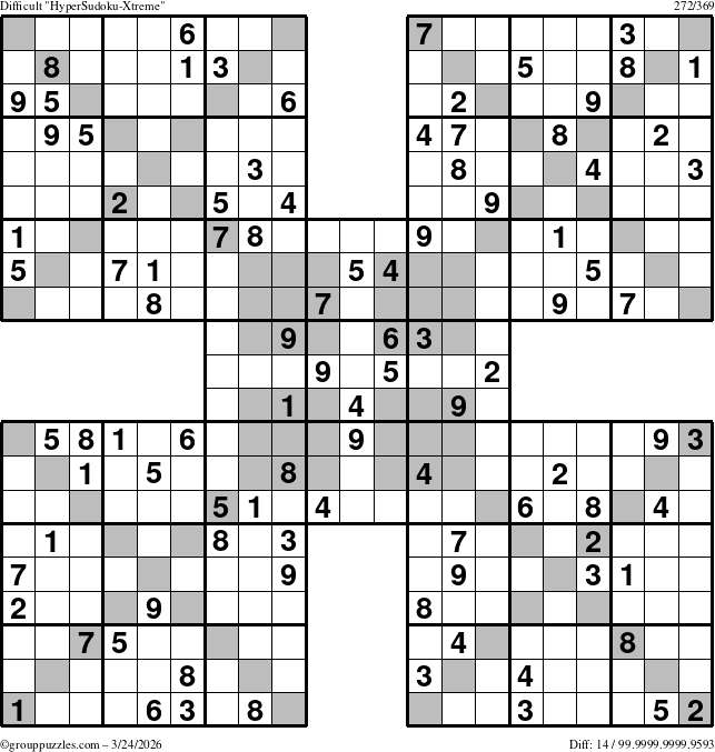 The grouppuzzles.com Difficult HyperSudoku-Xtreme puzzle for Tuesday March 24, 2026