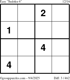 The grouppuzzles.com Easy Sudoku-4 puzzle for Thursday September 4, 2025