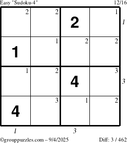The grouppuzzles.com Easy Sudoku-4 puzzle for Thursday September 4, 2025 with all 3 steps marked