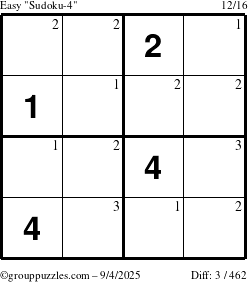 The grouppuzzles.com Easy Sudoku-4 puzzle for Thursday September 4, 2025 with the first 3 steps marked
